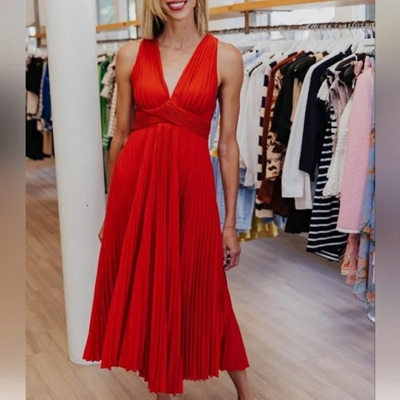 A.L.C. Everly Dress  Everly Dress Red Pleat US 8 - Picture 1 of 13
